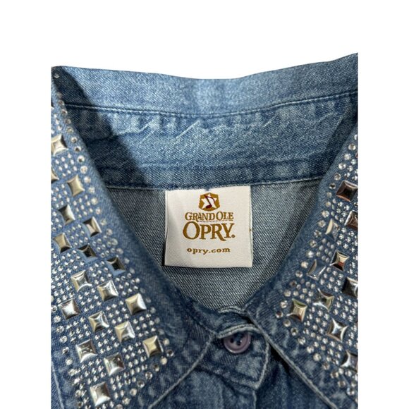 Vintage 80s Grand Ole Opry  L/XL Blue Denim Button Down Shirt Rhinestone Studs - Picture 4 of 12